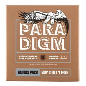 Ernie Ball Paradigm Light Phosphor Bronze Acoustic Guitar Strings 11-52 Gauge, 3 Pack