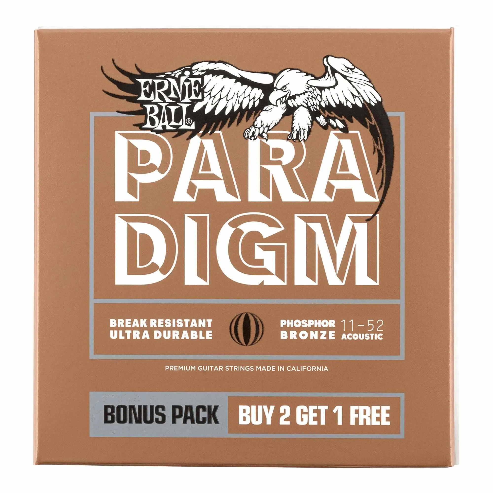 Ernie Ball Paradigm Light Phosphor Bronze Acoustic Guitar Strings 11-52 Gauge, 3 Pack