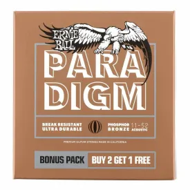 Ernie Ball Paradigm Light Phosphor Bronze Acoustic Guitar Strings 11-52 Gauge, 3 Pack