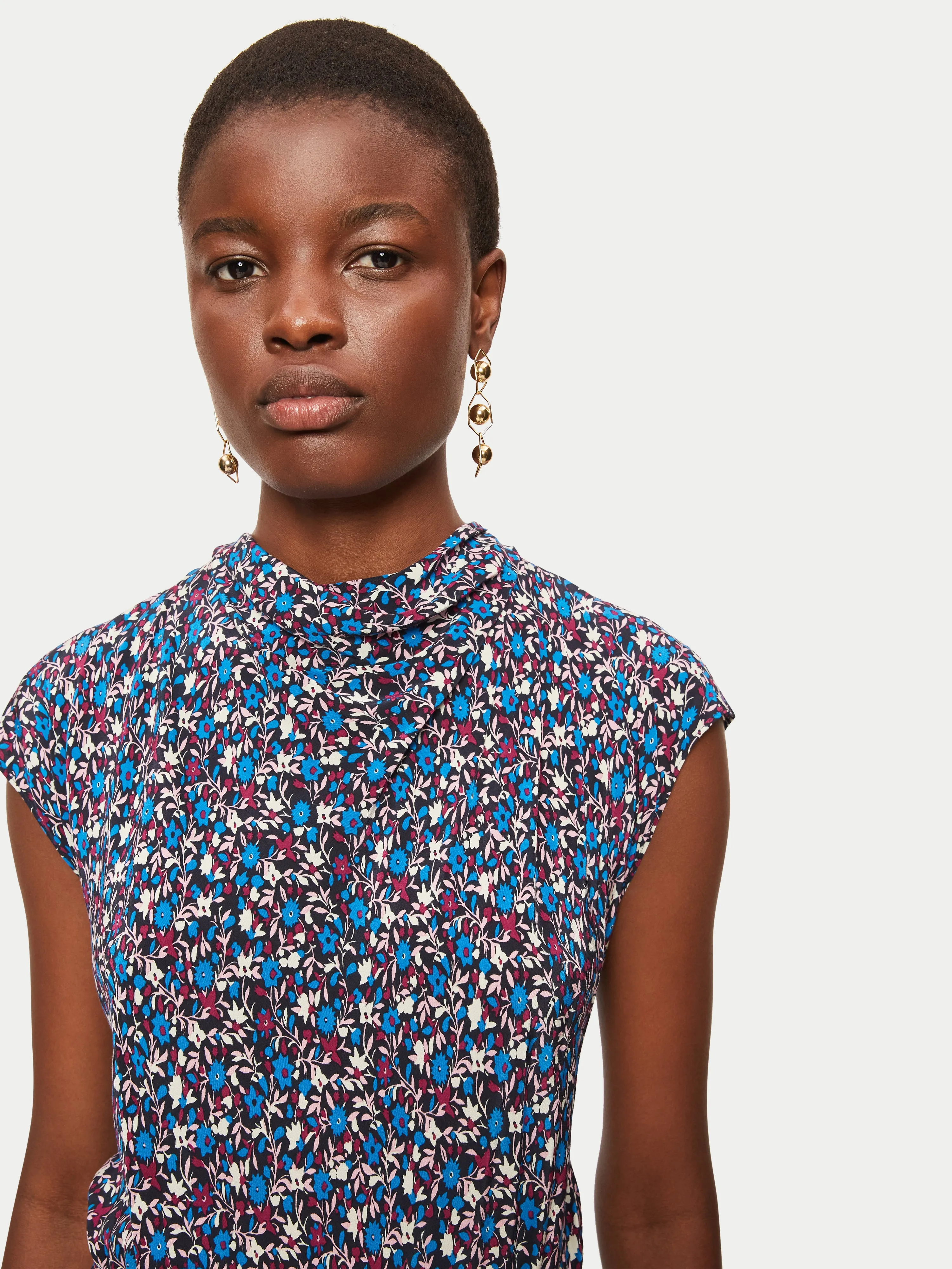 Etoile Ditsy Cowl Neck Dress | Blue