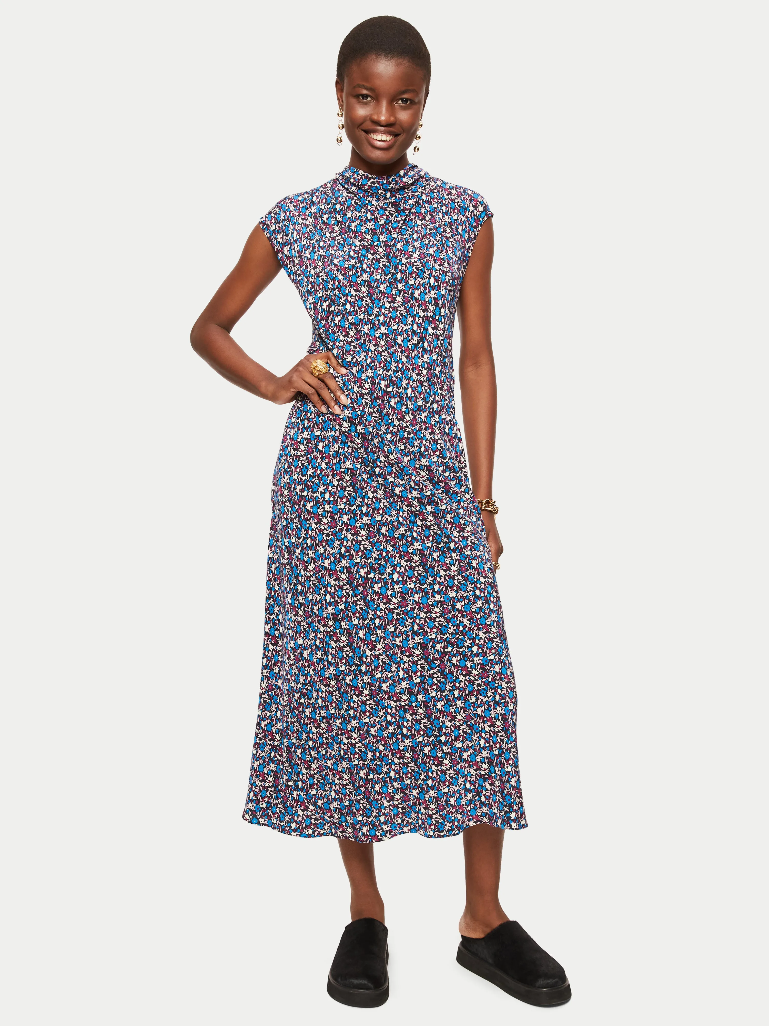 Etoile Ditsy Cowl Neck Dress | Blue