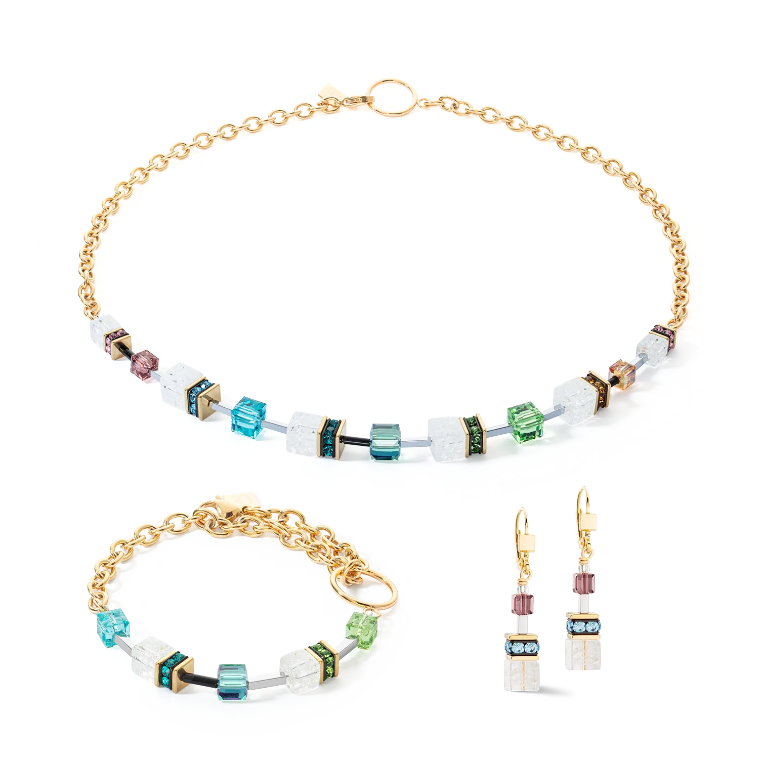 GeoCUBE® Iconic Precious Chain earrings gold-multicolour