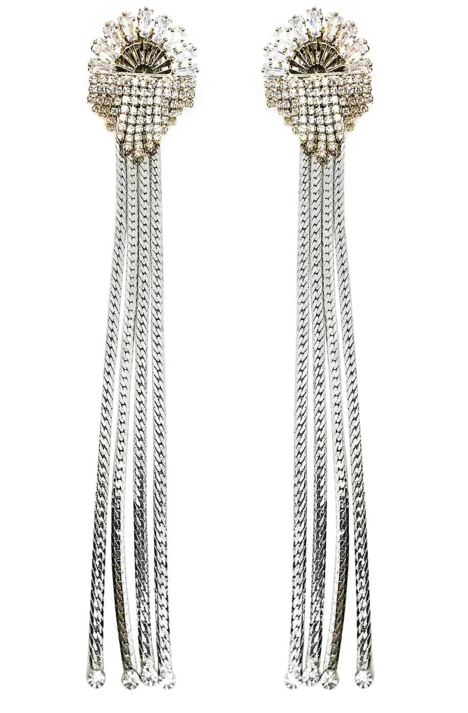 GLASS CRYSTAL STUD FRINGE DROP EARRINGS