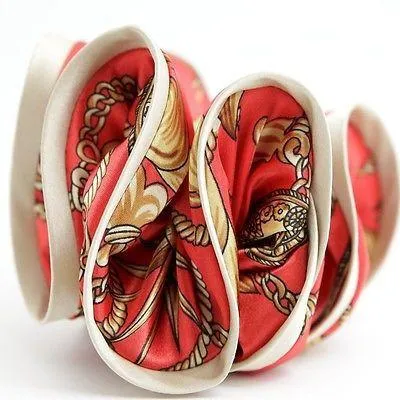 Glossy Satin Fabric Baroque Print Hair Scrunchies Korea Hair Accessory