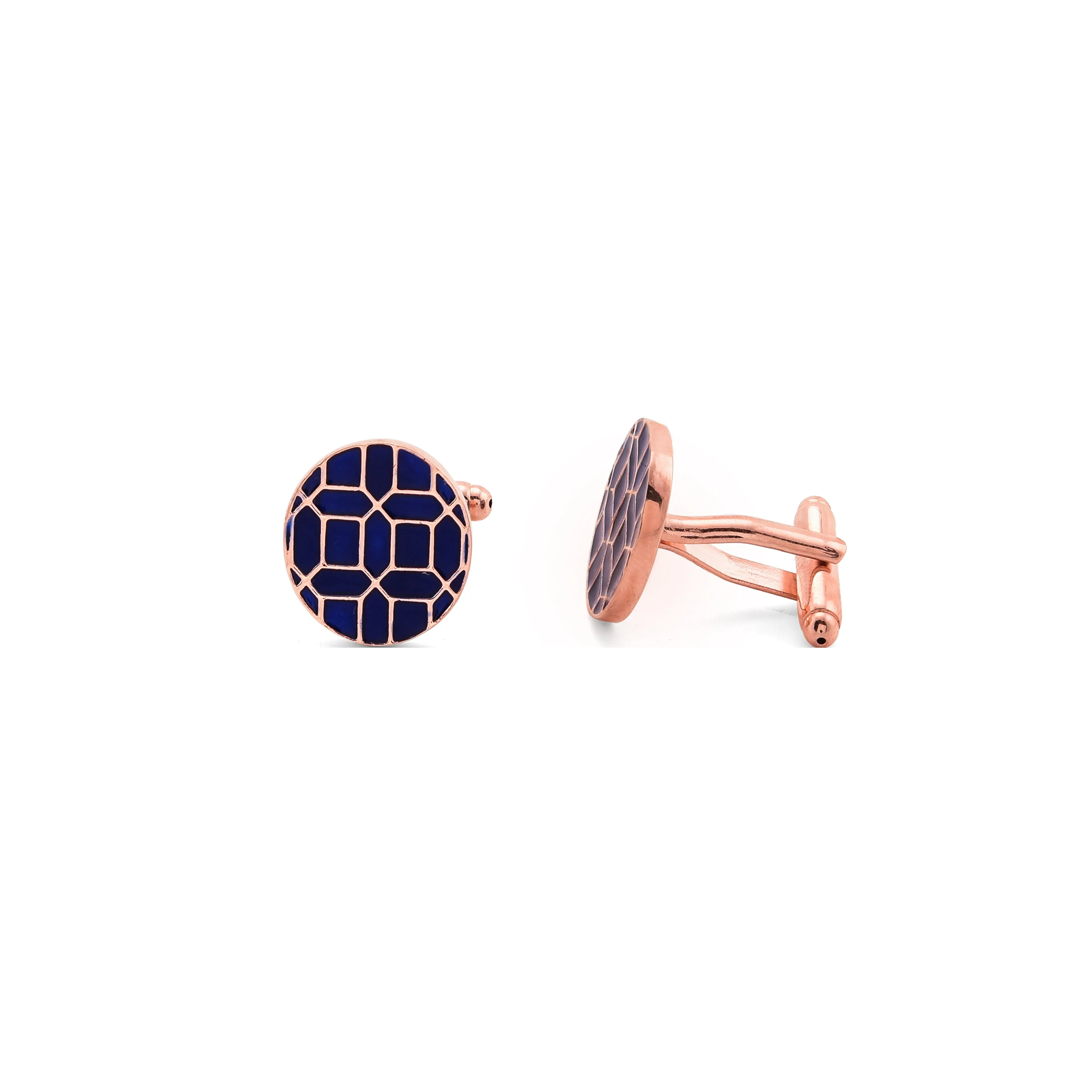 Gold & Enamel Cufflinks - Geometrico - Navy