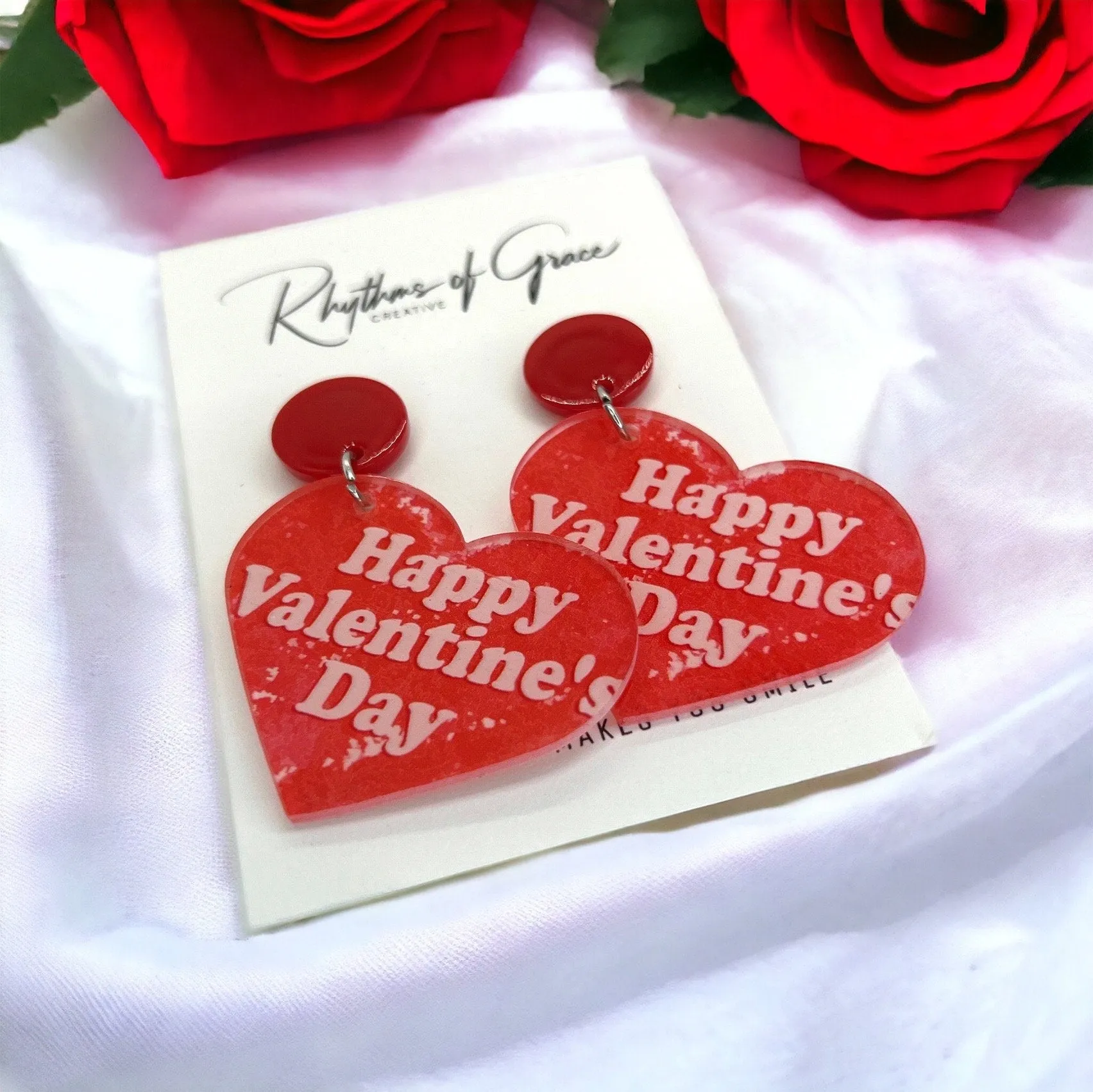 Happy Valentine’s Day Earrings - Red Heart, Heart Earrings, Valentine’s Earrings, Valentine Gift, Love Earrings, Heart Accessories, Hearts