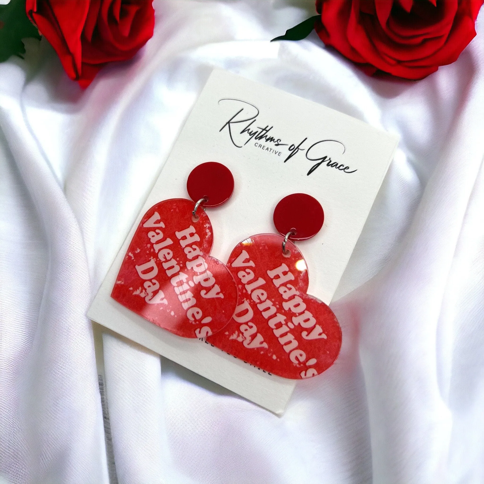 Happy Valentine’s Day Earrings - Red Heart, Heart Earrings, Valentine’s Earrings, Valentine Gift, Love Earrings, Heart Accessories, Hearts