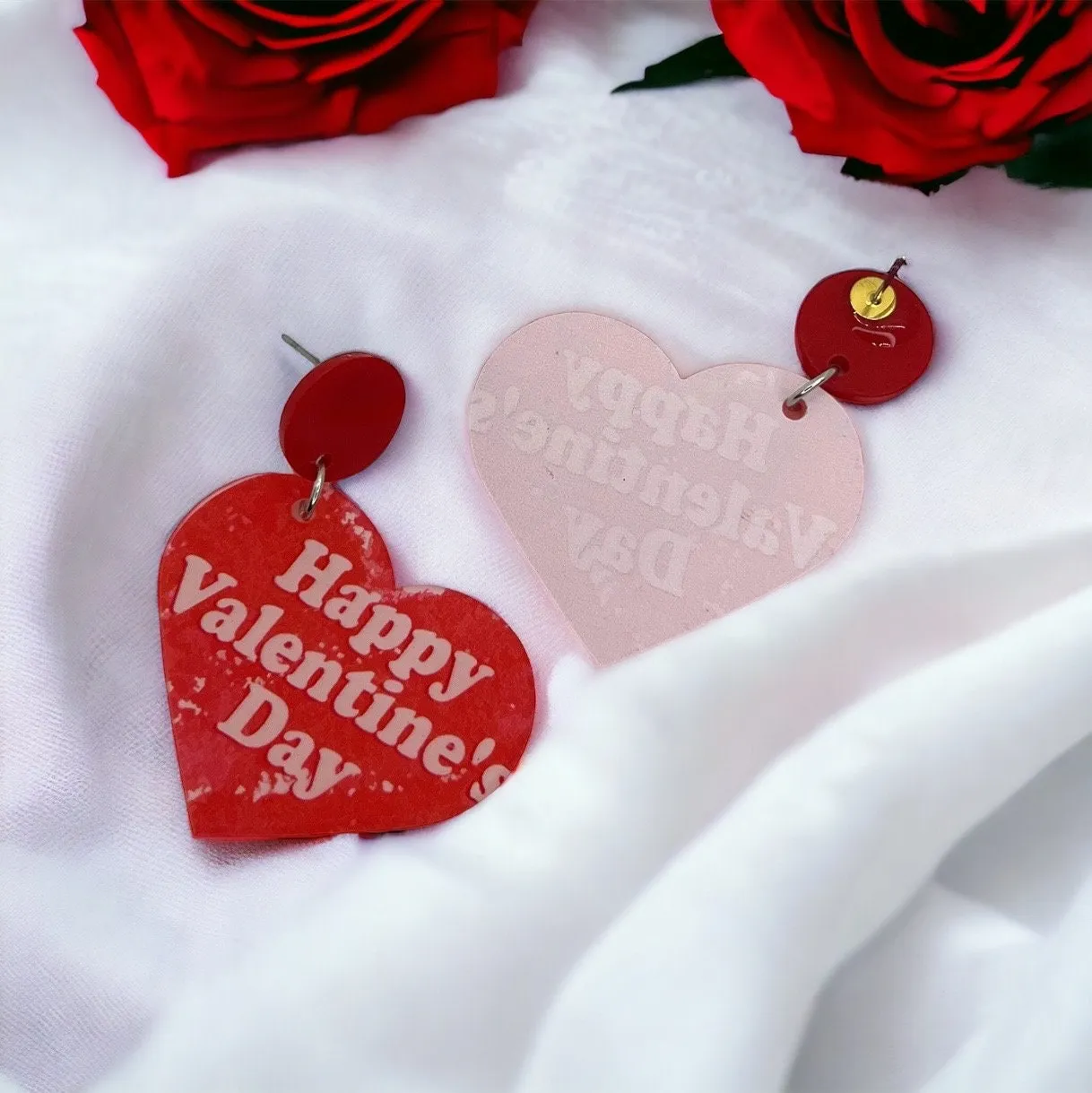 Happy Valentine’s Day Earrings - Red Heart, Heart Earrings, Valentine’s Earrings, Valentine Gift, Love Earrings, Heart Accessories, Hearts