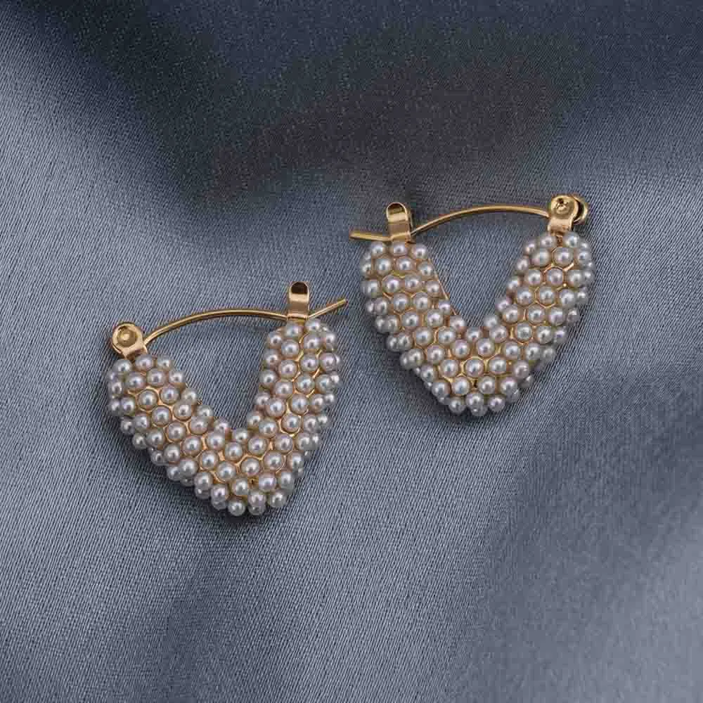 Elegant Heart-Shaped Pearl Embellished Hoop Earrings