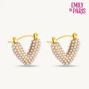 Elegant Heart-Shaped Pearl Embellished Hoop Earrings