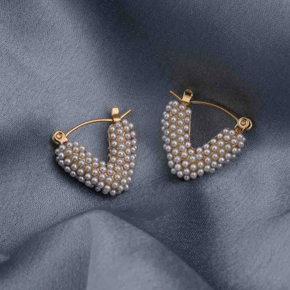 Elegant Heart-Shaped Pearl Embellished Hoop Earrings