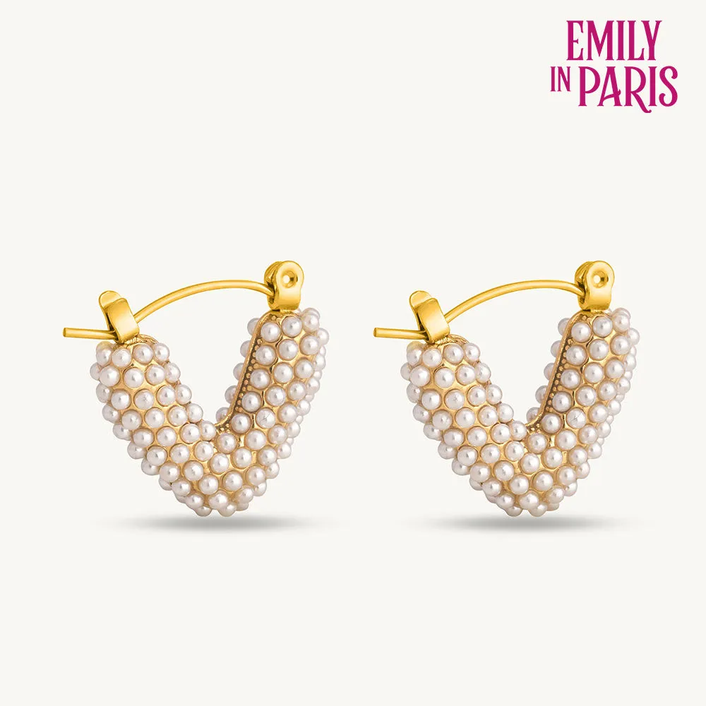 Elegant Heart-Shaped Pearl Embellished Hoop Earrings