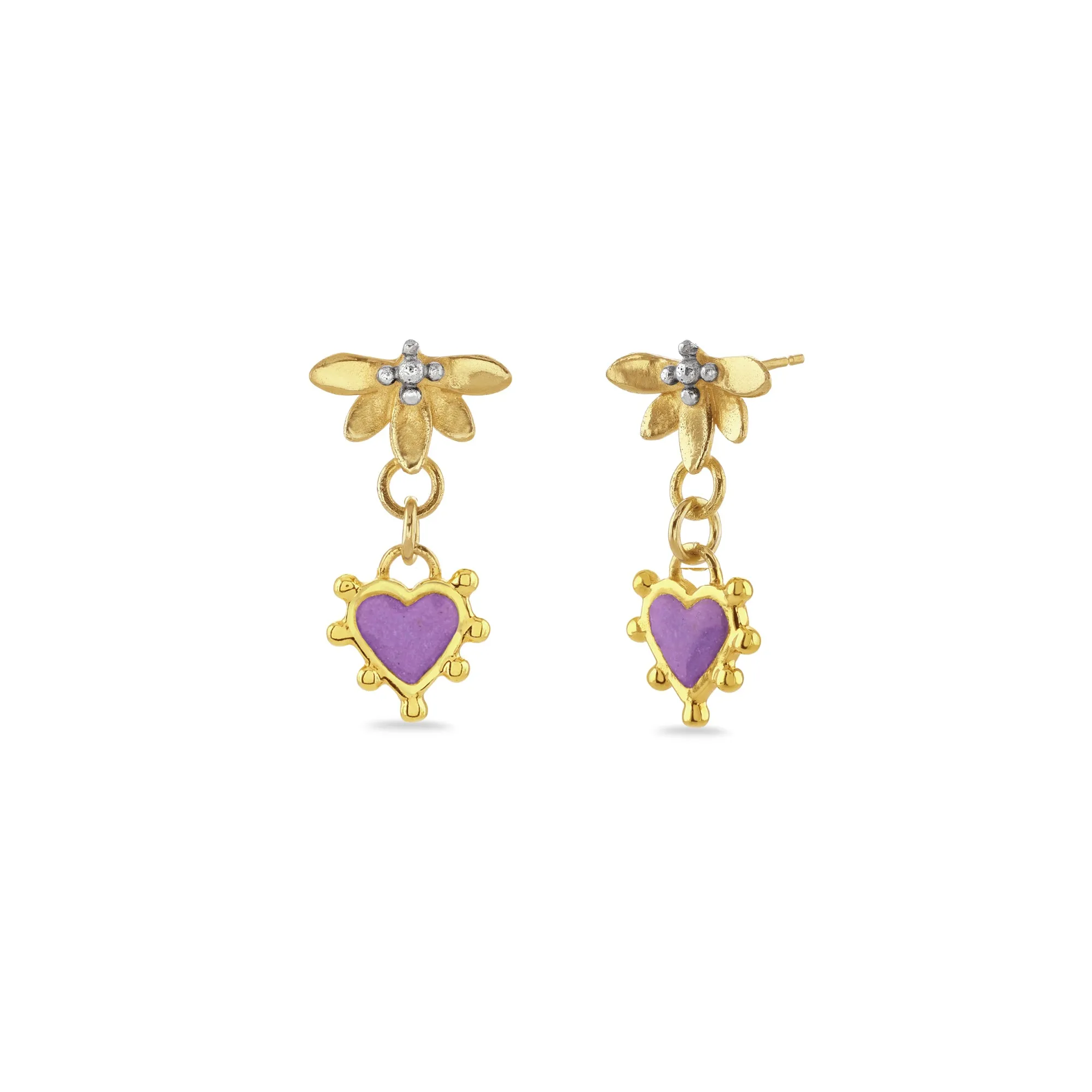 Lotus & Boho Enamel Heart Drop Earrings