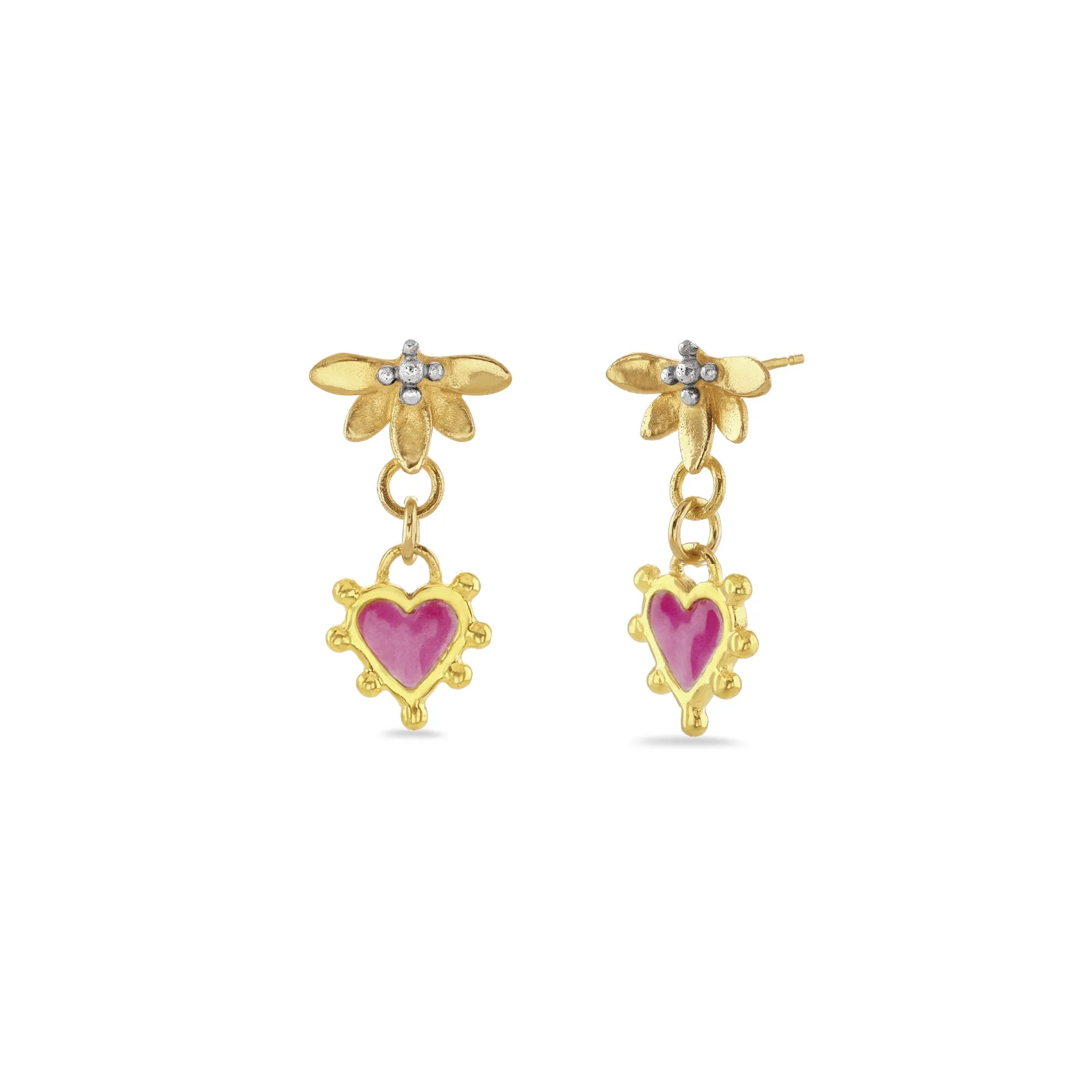 Lotus & Boho Enamel Heart Drop Earrings