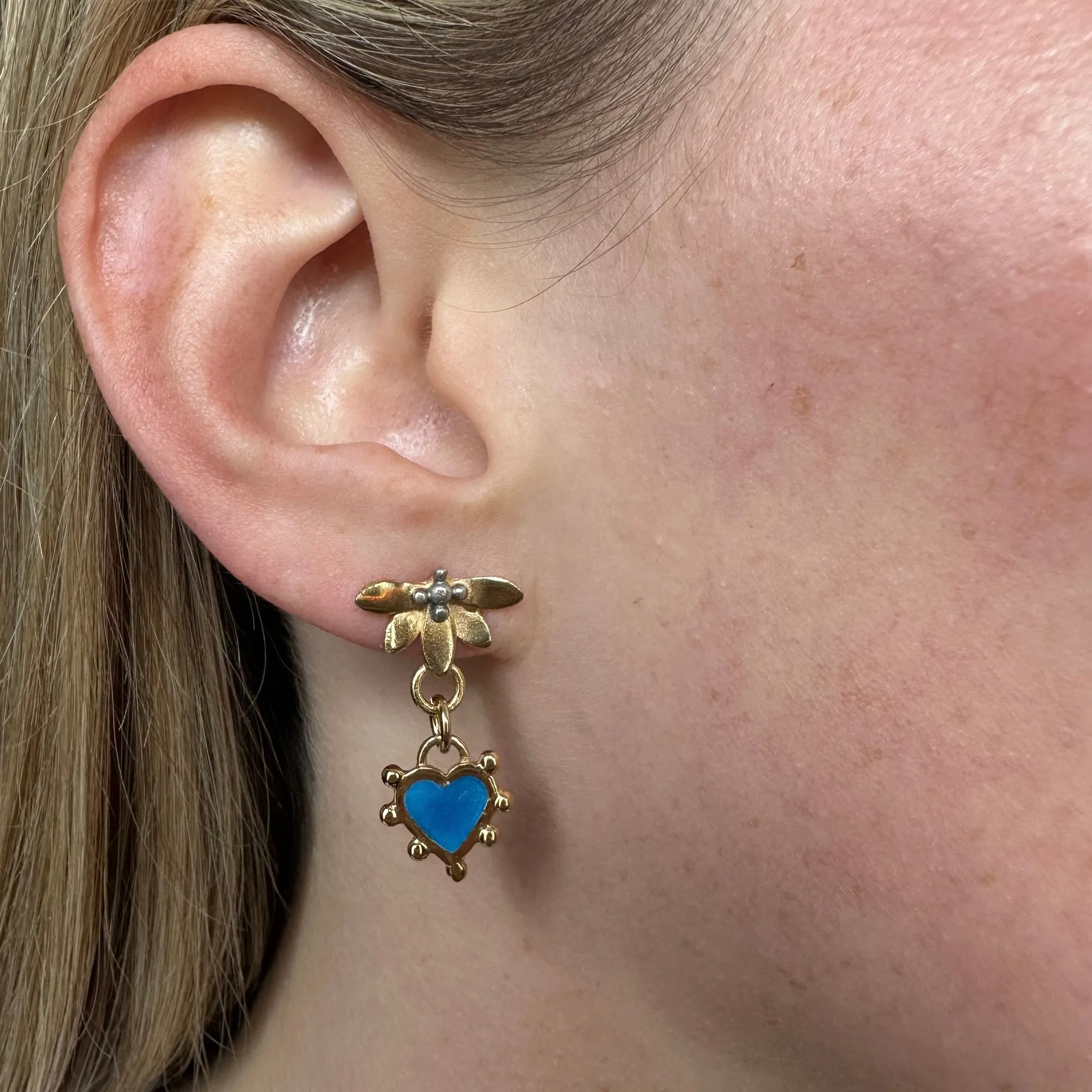 Lotus & Boho Enamel Heart Drop Earrings