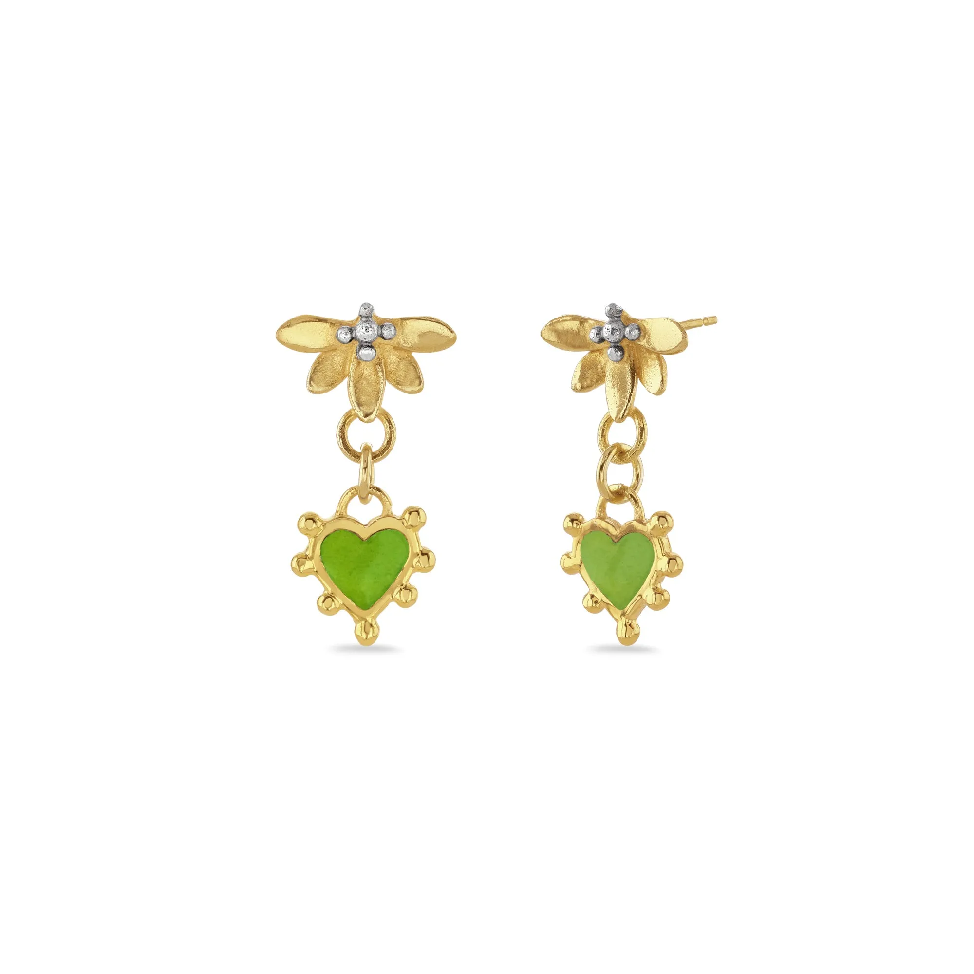 Lotus & Boho Enamel Heart Drop Earrings