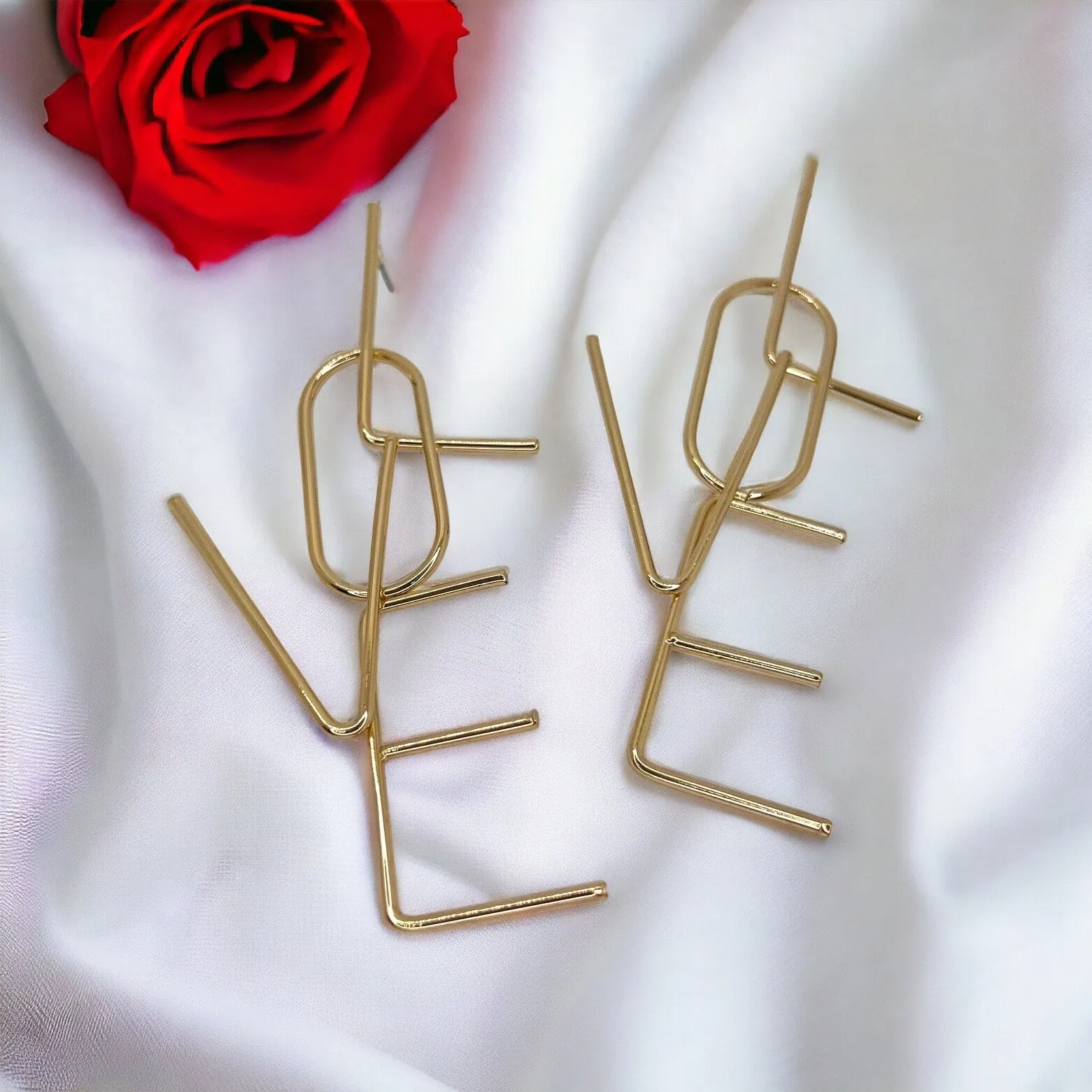 Love Earrings - Valentine’s Day, Heart Earrings, Valentine’s Earrings, Valentine Gift, Love Accessories, Heart Accessories, Gold Letters