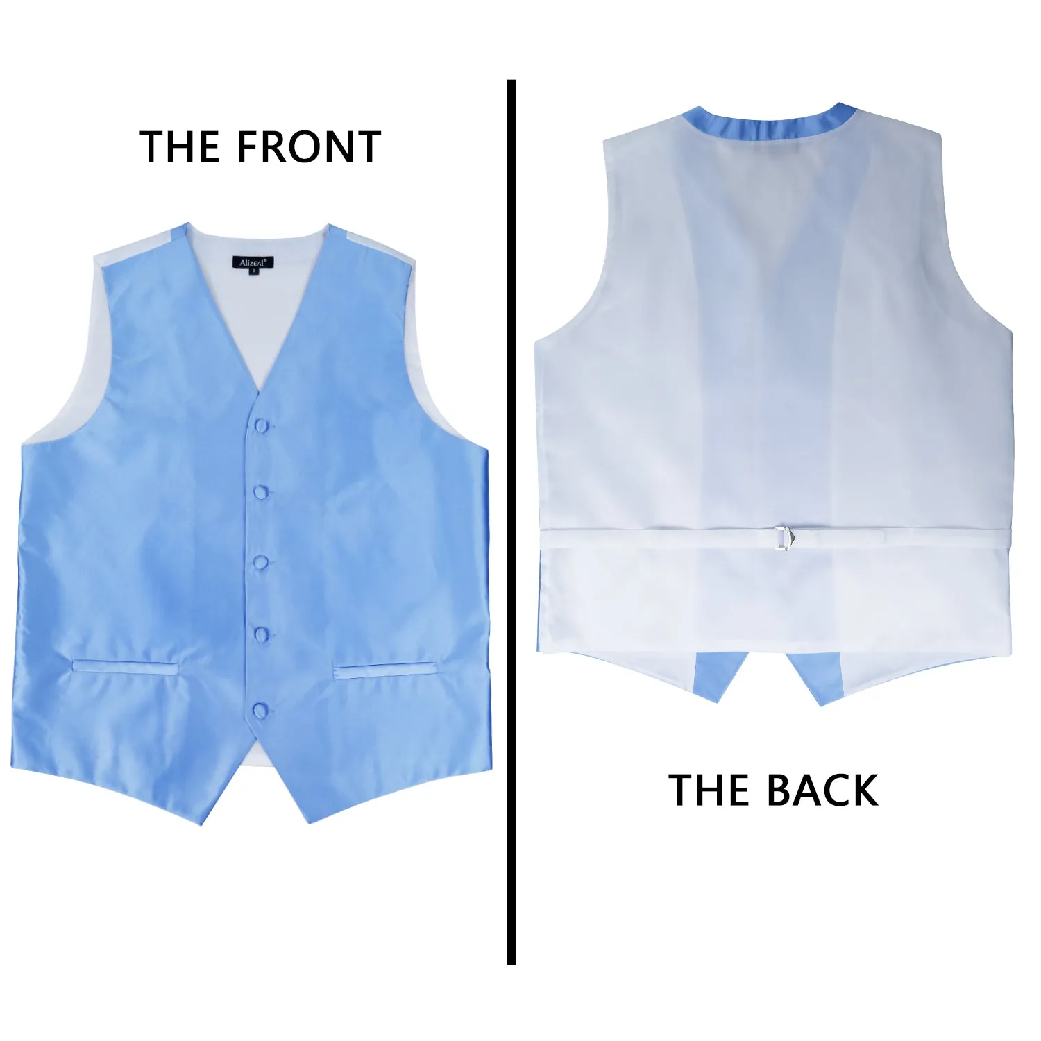 Men's Classic 5 Pcs Solid Color Satin Suit Vest Set, 187-Light Blue