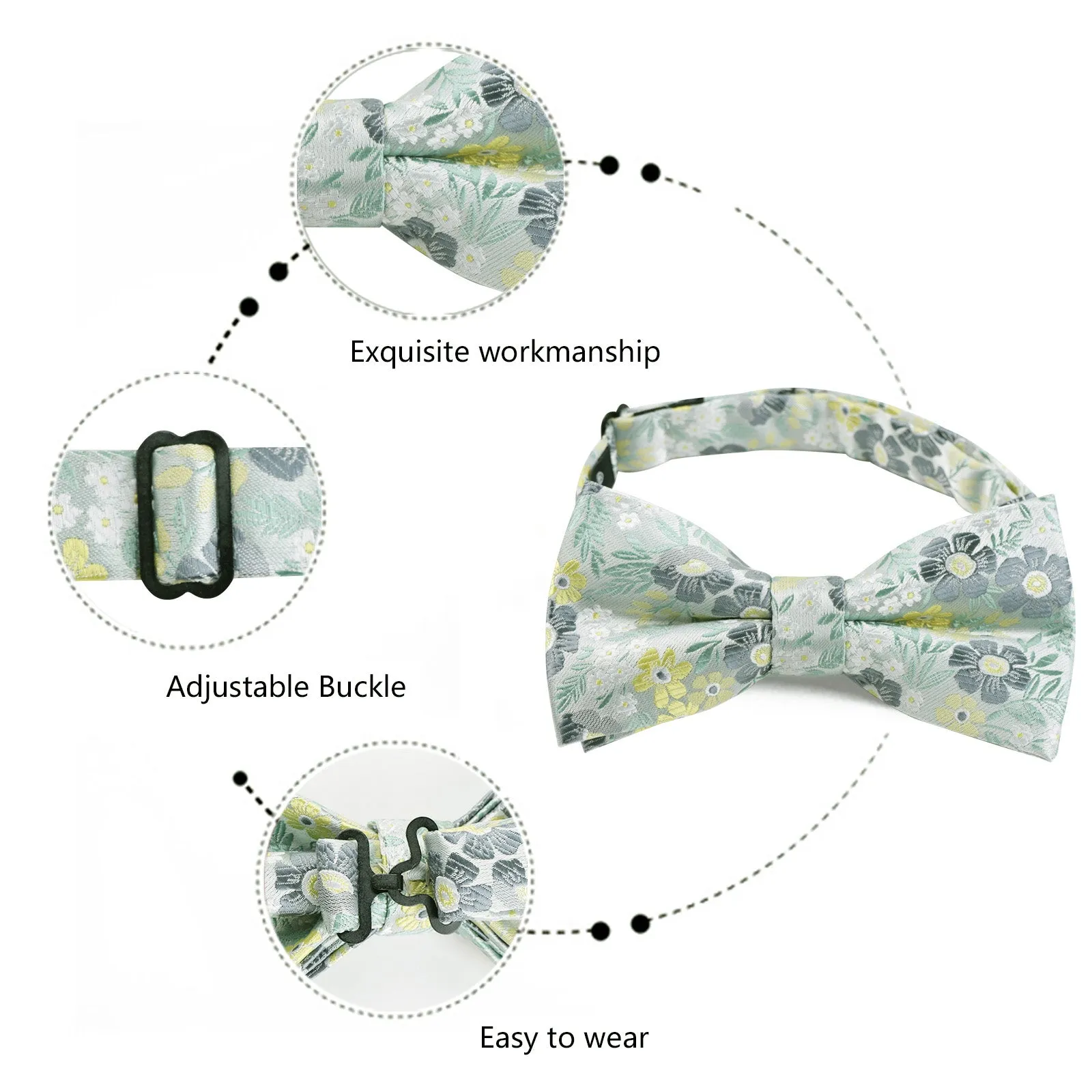Men's Floral Pattern Pre-tied Bow Tie and Pocket Square and Cufflinks Set-006