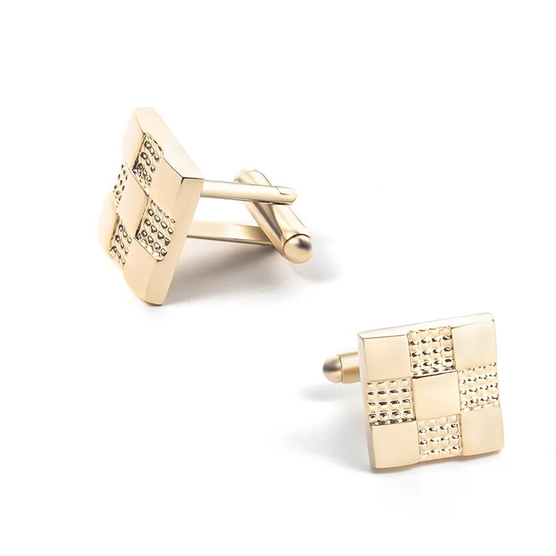 Men's Gold Dotted Textured Square Cufflinks Tie Clip Set