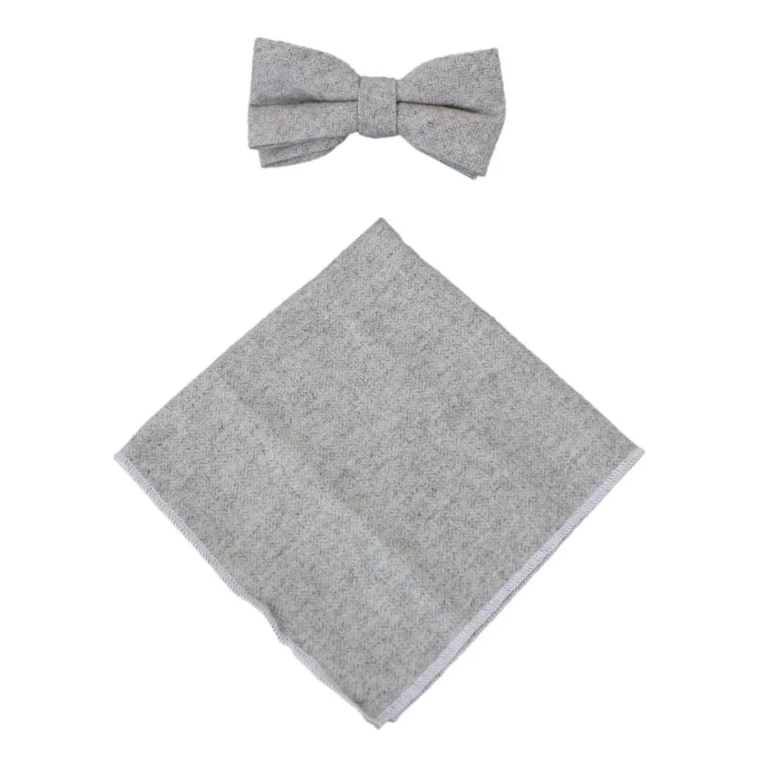 Mens Herringbone Tweed Check Bow Tie Hanky Retro Vintage Classic Blinders