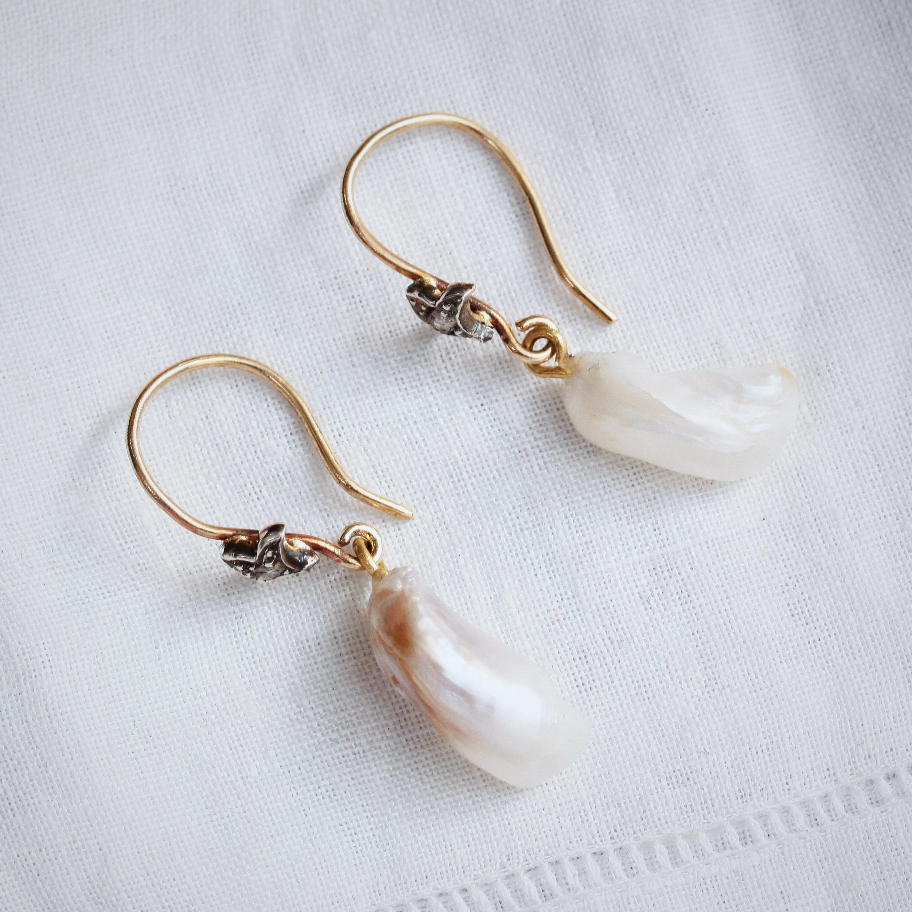 Natural Freshwater Wing Pearl and Diamond Earrings