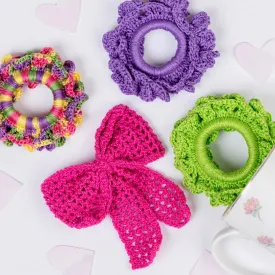 Petite Pretties- Crochet Scrunchies/ Blue Big Bow- Gift Set