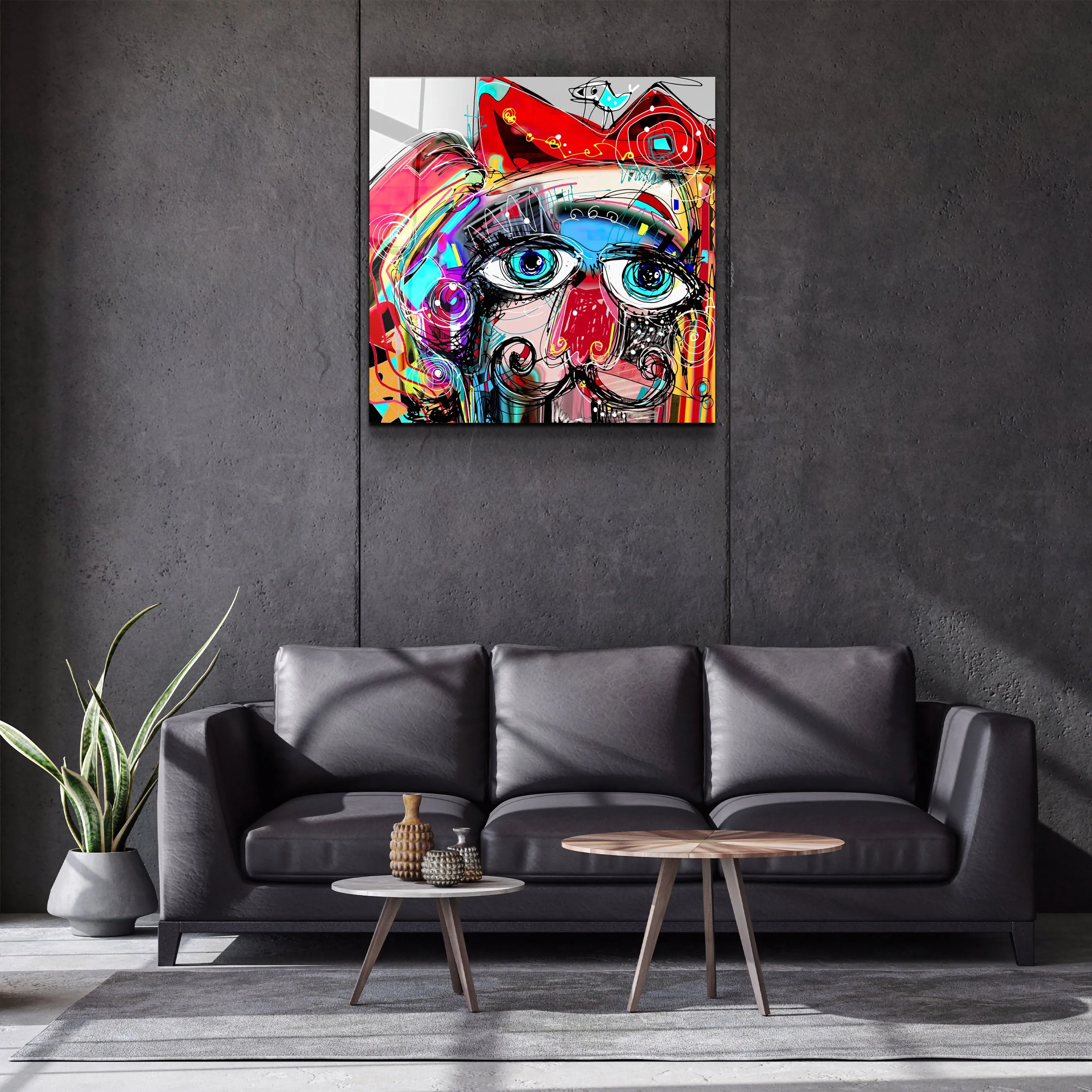 ・"Abstract Colorful Portrait"・Glass Wall Art