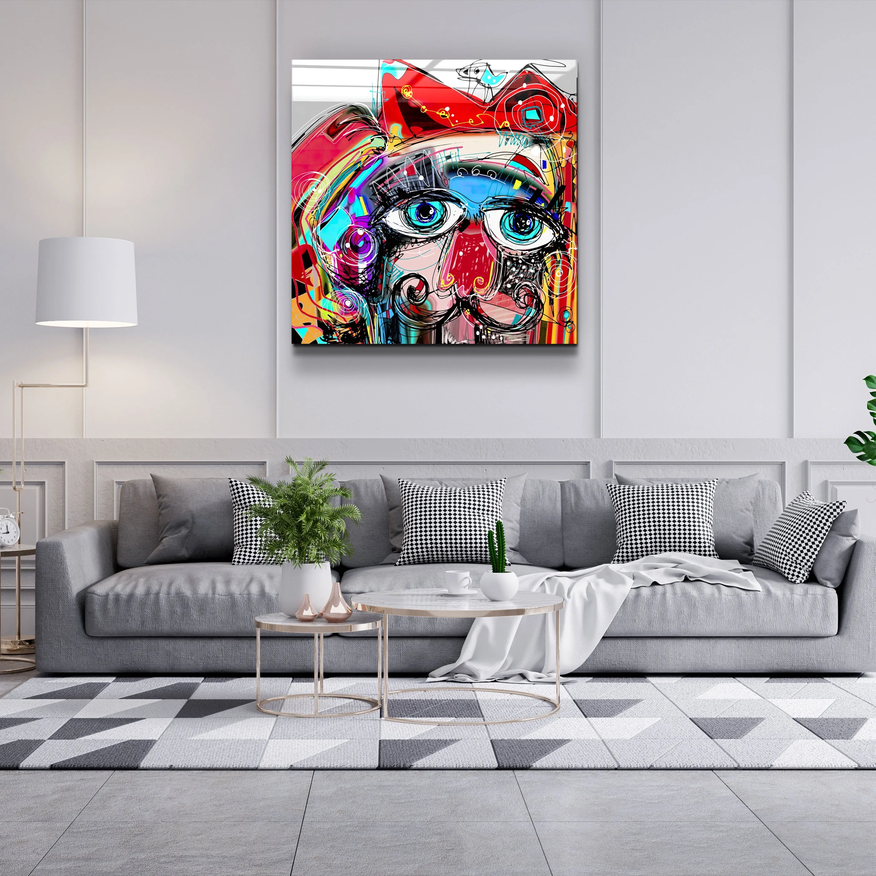 ・"Abstract Colorful Portrait"・Glass Wall Art