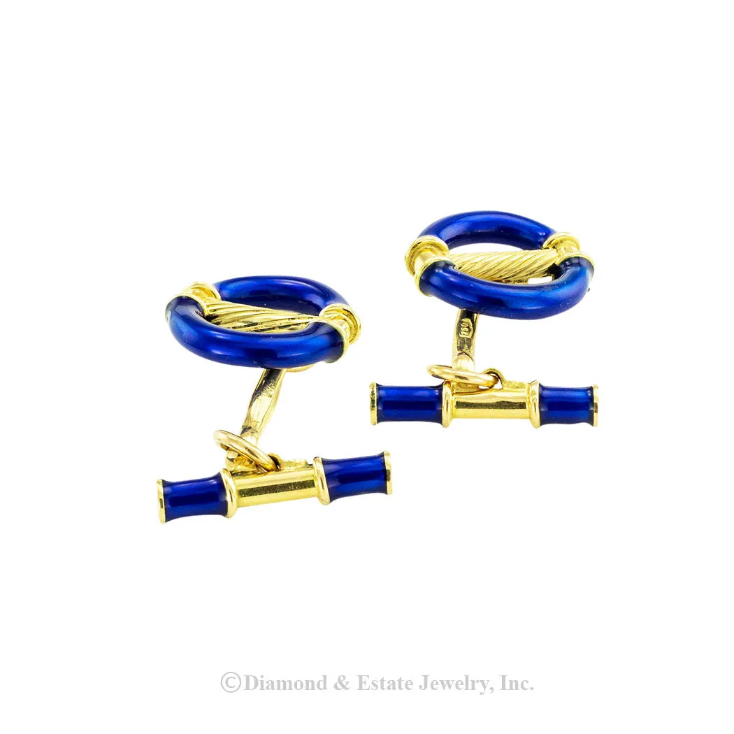 Royal Blue Enamel Yellow Gold Cufflinks