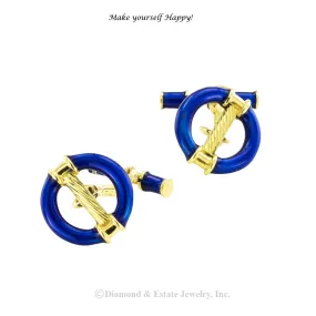 Royal Blue Enamel Yellow Gold Cufflinks