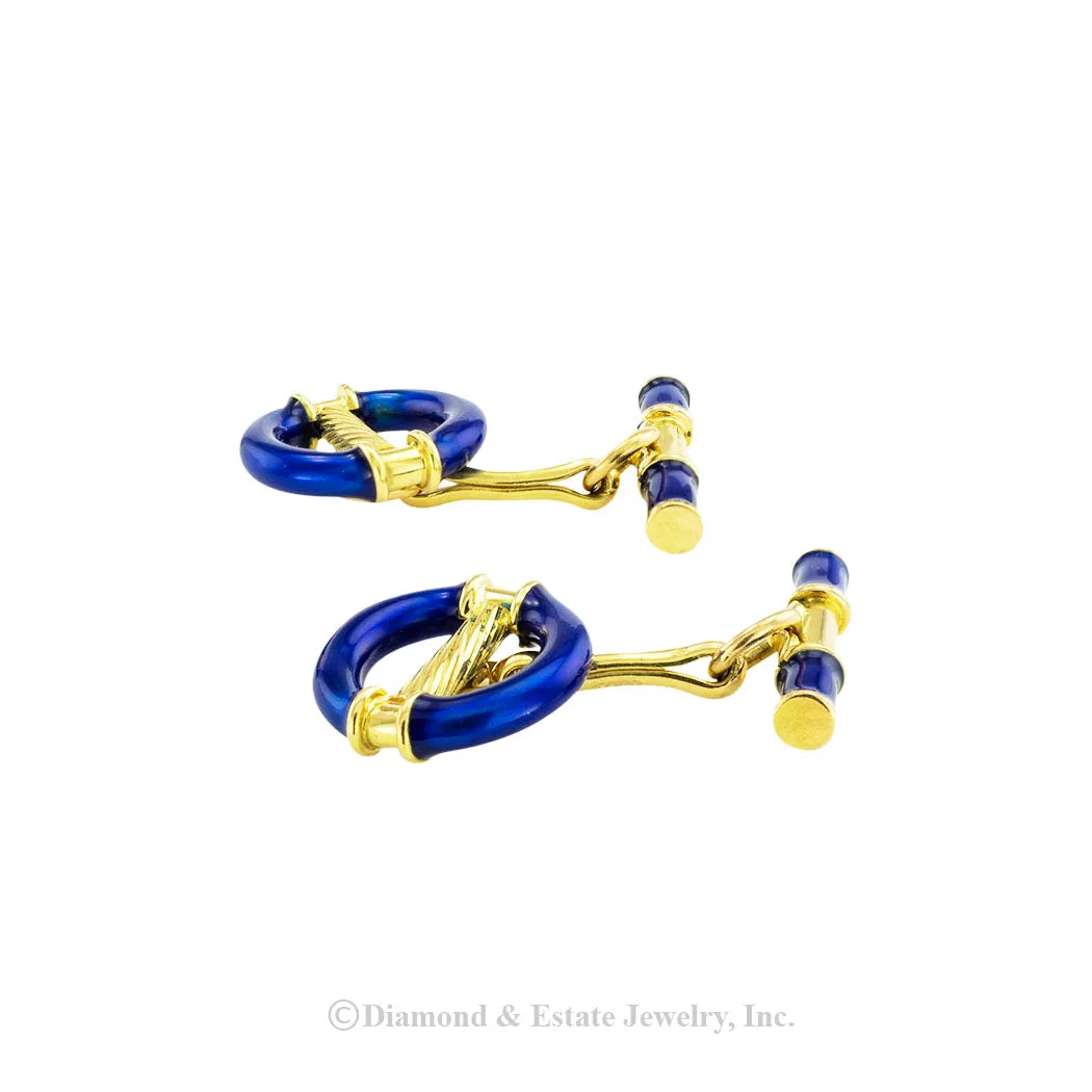 Royal Blue Enamel Yellow Gold Cufflinks