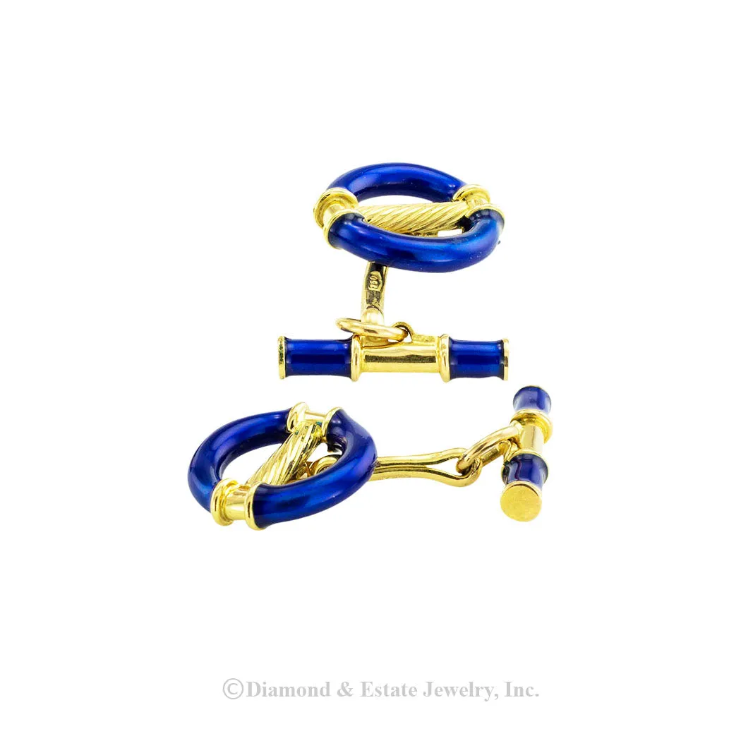 Royal Blue Enamel Yellow Gold Cufflinks