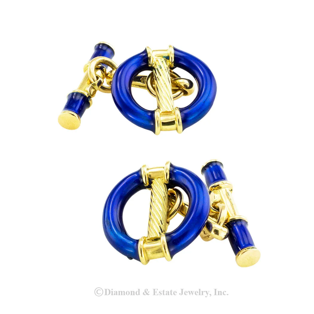 Royal Blue Enamel Yellow Gold Cufflinks