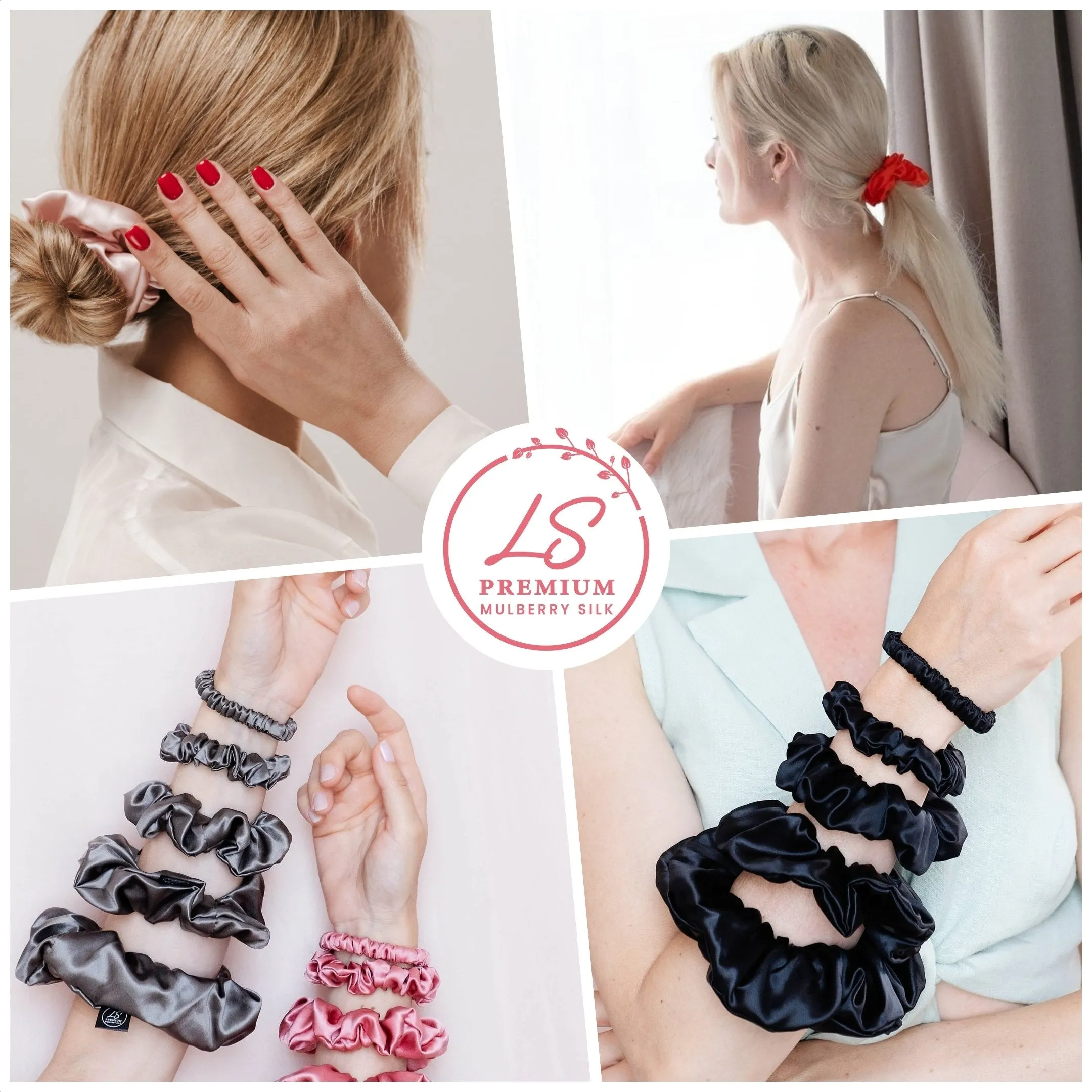 Silk Scrunchies Set - Burgundy - Mini, Small, Medium