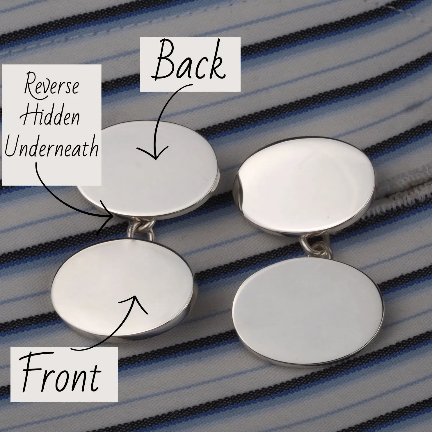 Personalized Silver Double Oval Plain Chain Cufflinks