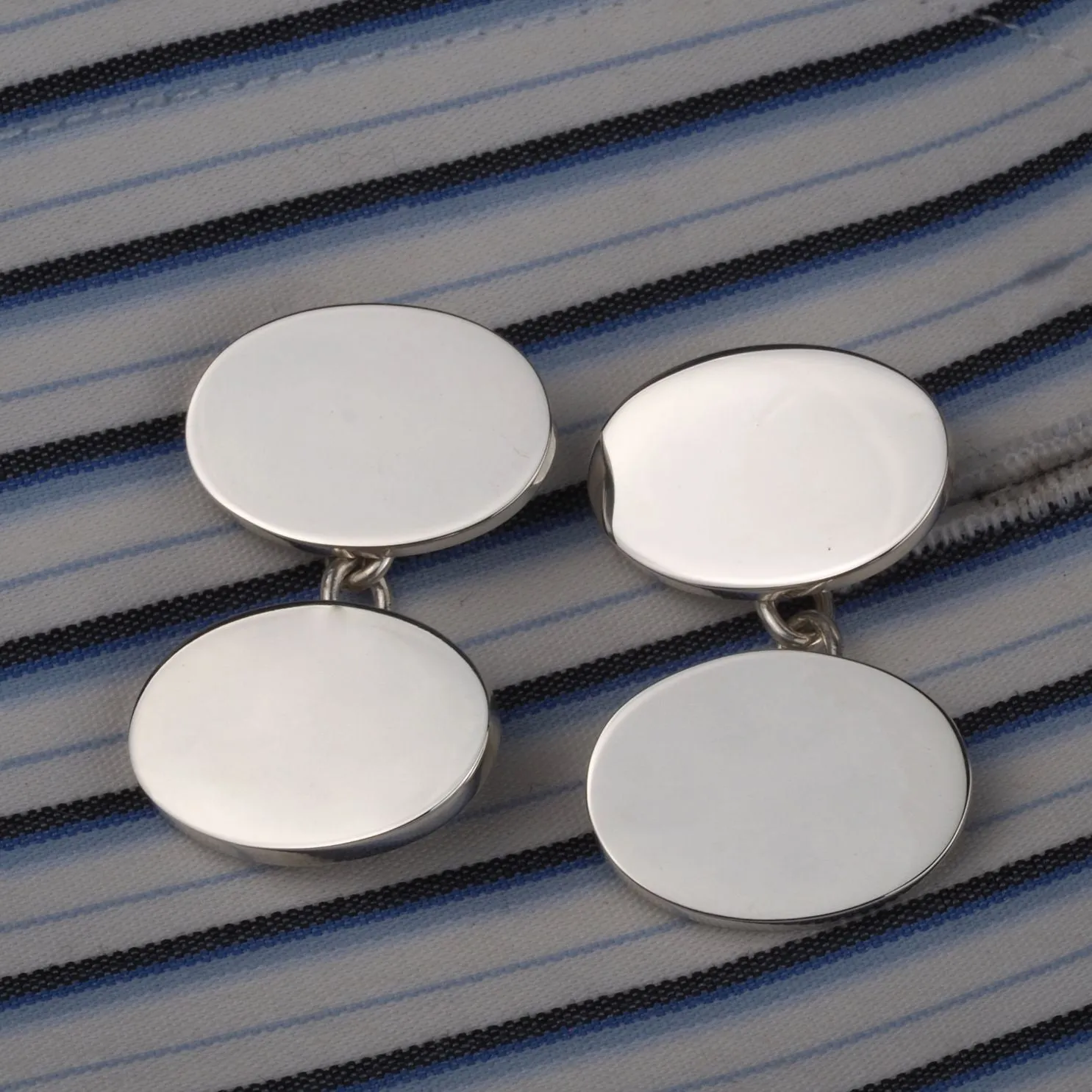 Personalized Silver Double Oval Plain Chain Cufflinks