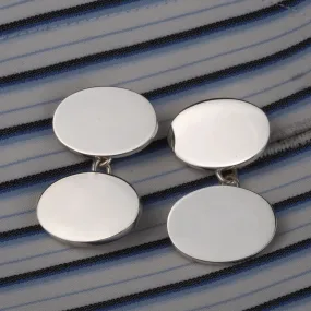 Personalized Silver Double Oval Plain Chain Cufflinks