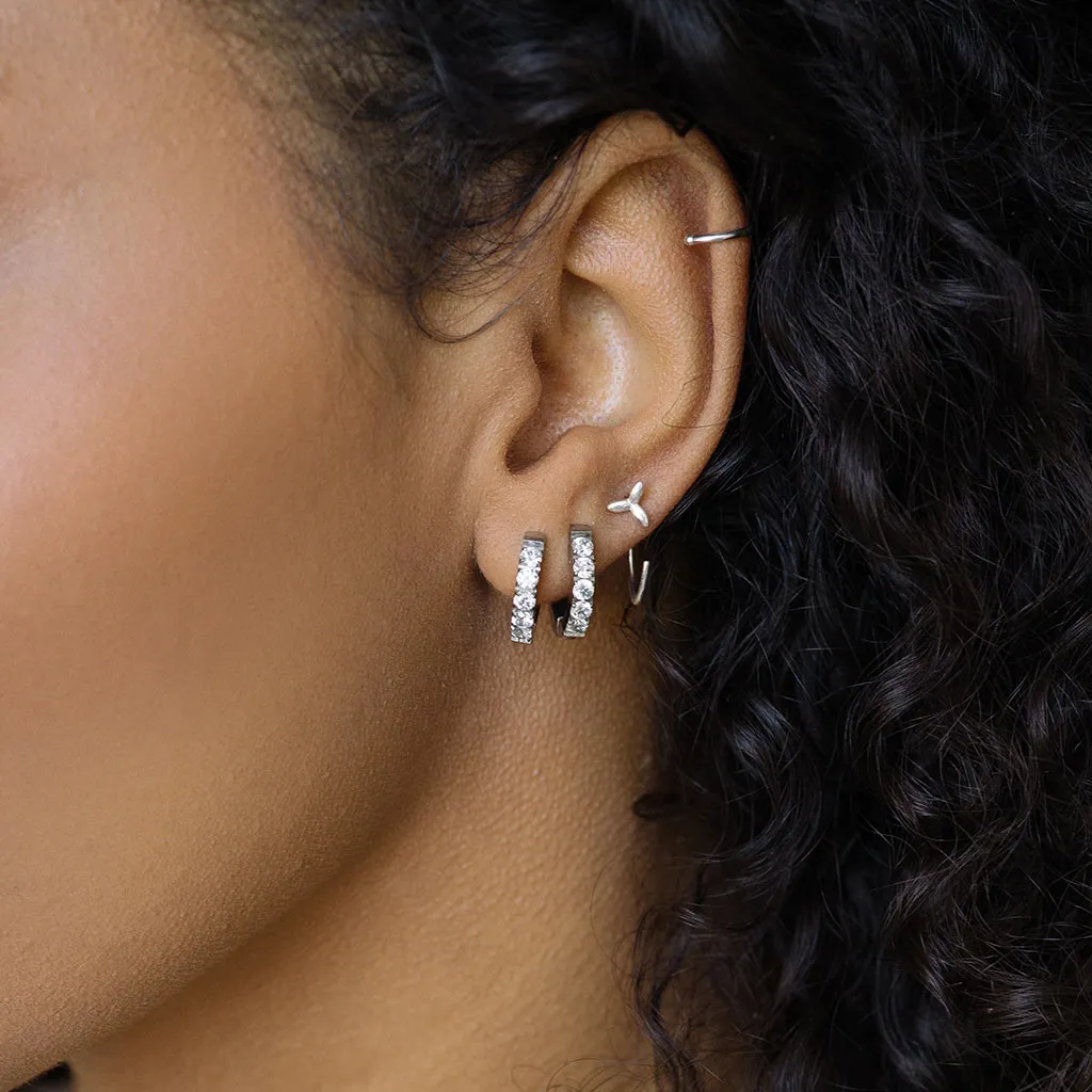 Silver Leaf Huggie Hoops