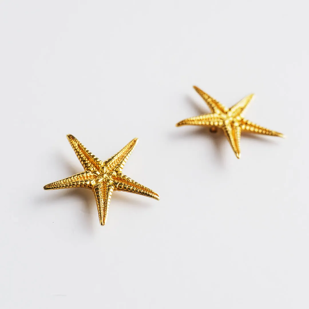 Small starfish - stud earrings - silver 925 - gold plated
