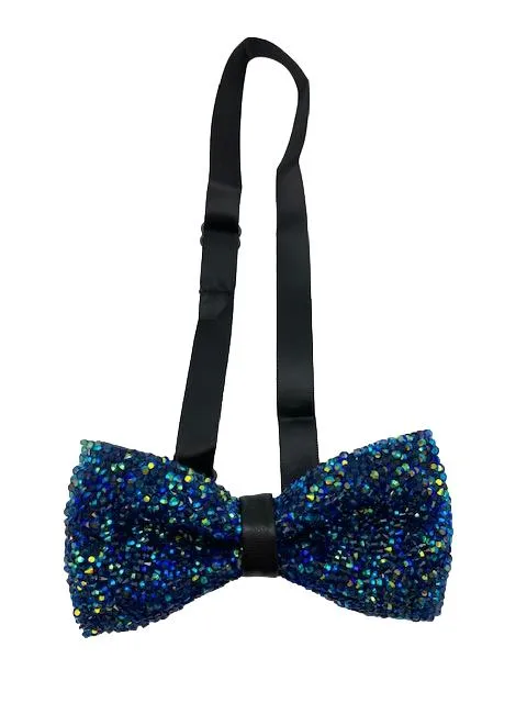 Sparkly Peacock Blue and Green Crystal Bowtie