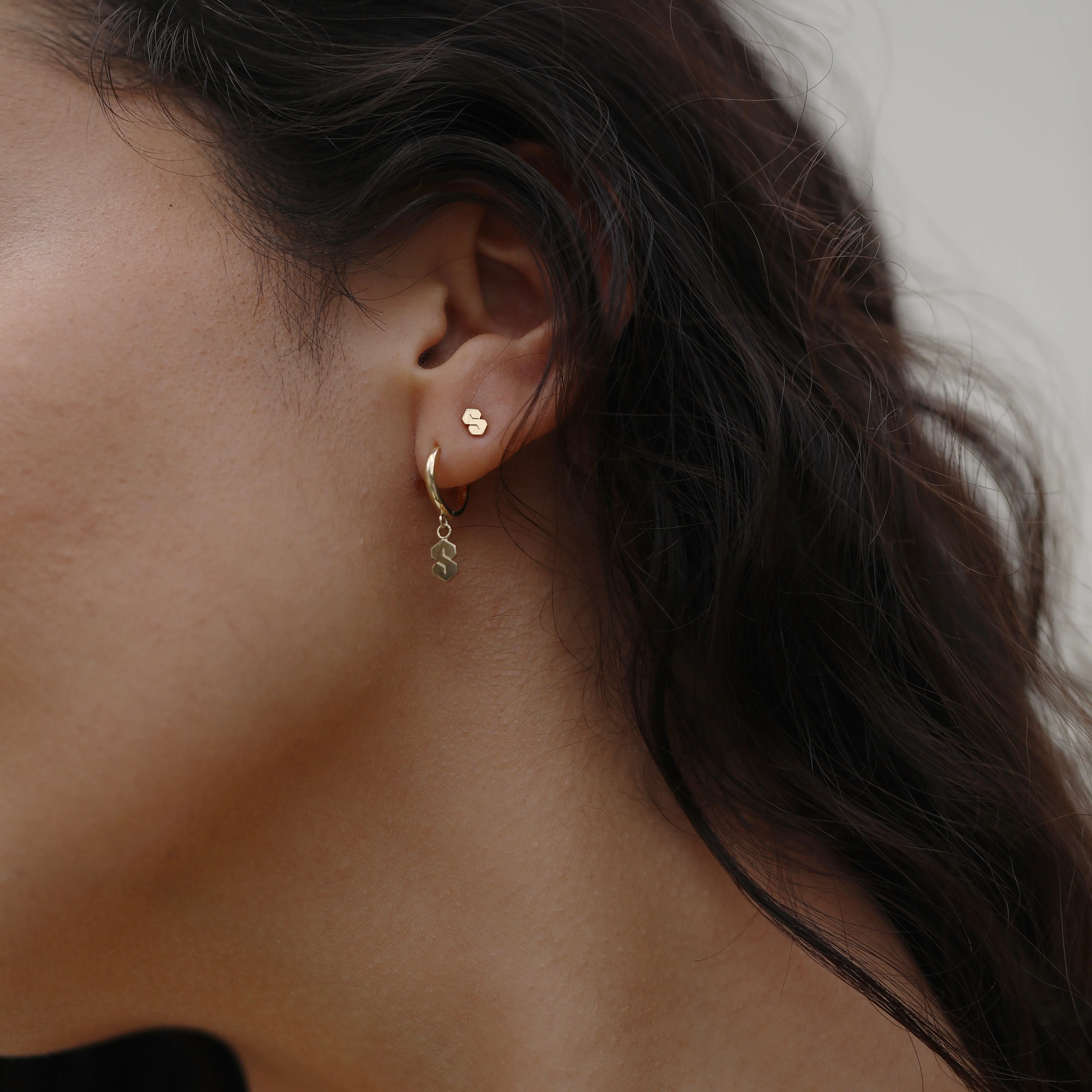 Super Cool "S" Stud Earring - Solid 14kt