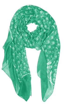 Teal/White Peach Couture Summer Lightweight Soft Animal Bird Owl Printed Sheer Scarf Shawl