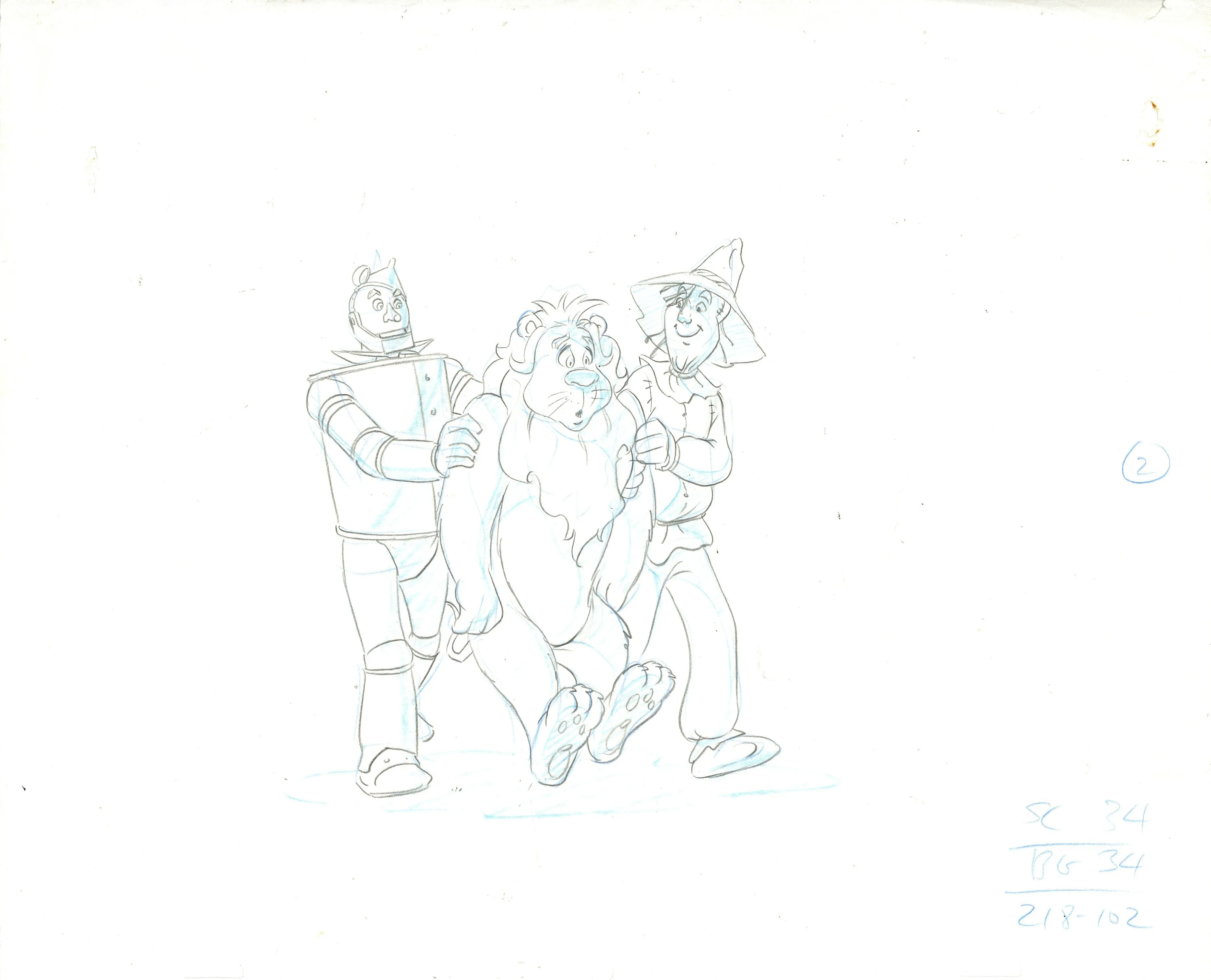 The Wizard of Oz Original Production Drawing: Tin Man, Cowardly Lion, Scarecrow