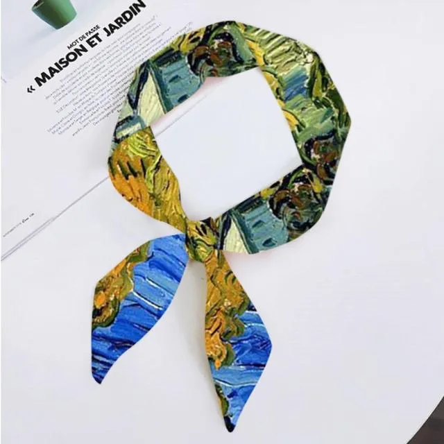 Van Gogh Oil Painting Ladies Silk Skinny Scarves