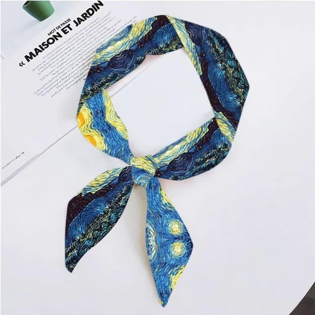 Van Gogh Oil Painting Ladies Silk Skinny Scarves