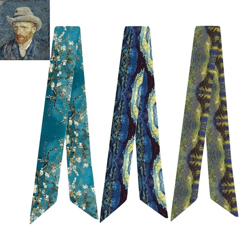 Van Gogh Oil Painting Ladies Silk Skinny Scarves