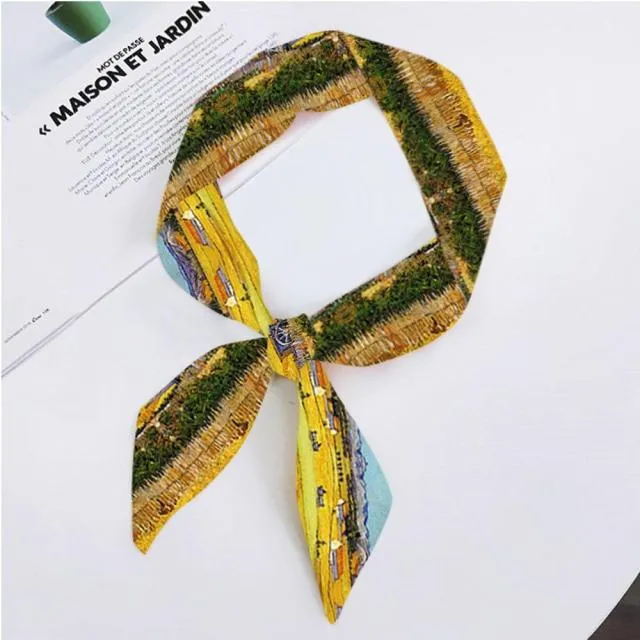 Van Gogh Oil Painting Ladies Silk Skinny Scarves