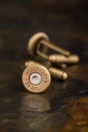 Winchester 38 Special Antiqued Brass Bullet Cuff Links Cufflinks