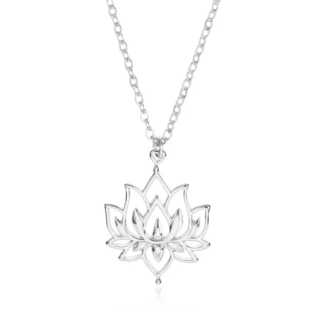 Women Fashion Lotus Flower Shaped Pendant Necklace For Female  Yoga Prayer Buddhism Boho Jewelry Statement Necklace Accessories